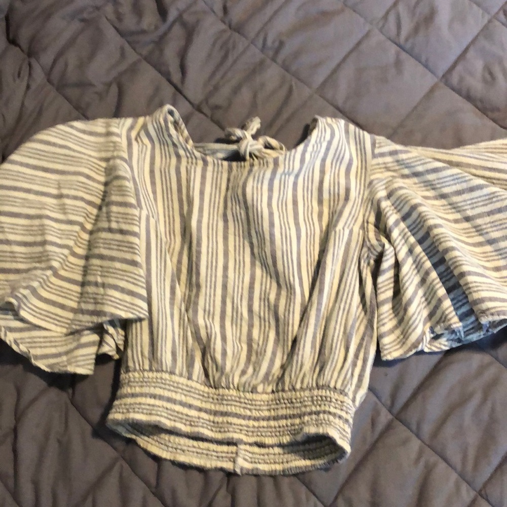 Striped beige and gray blouse